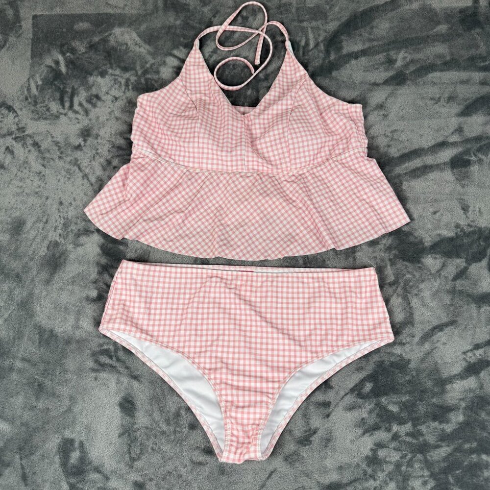 Women Simply Southern 2pc Tankini Pink Gingham XL Swimwear Bathing Suit Bikini - Picture 1 of 10
